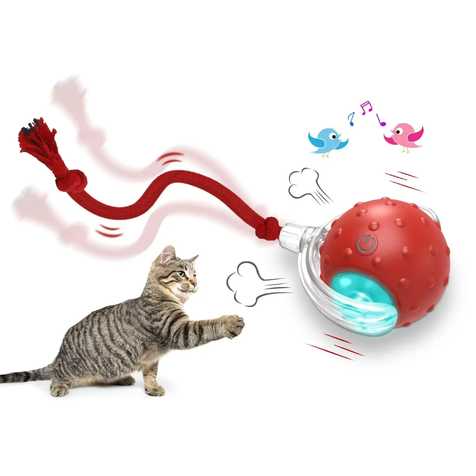 Interactive Cat Toy Ball – Super Drive Rolling Ball with Auto Wake-Up, Bird Chirps & 3 Modes for Indoor Play