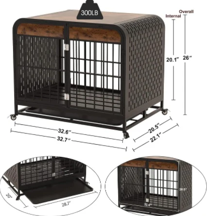 Heavy Duty Dog Crate Furniture – 33" Wooden Kennel with Lockable Wheels, Removable Tray & Double Doors for Small Dogs - Image 2